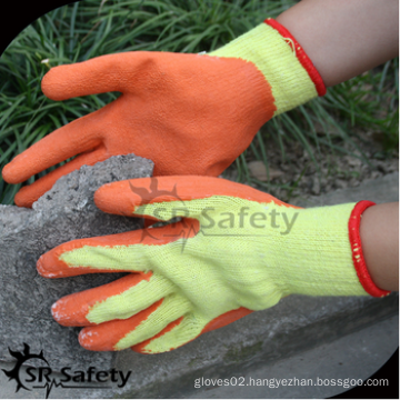 SRSAFETY cheap price/10g recycle polycotton latex coated/working gloves/safety gloves